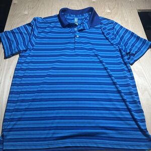 PGA Tour Polo Shirt Mens XL Blue Stripe Airflux Performance Golf Stretch Wear